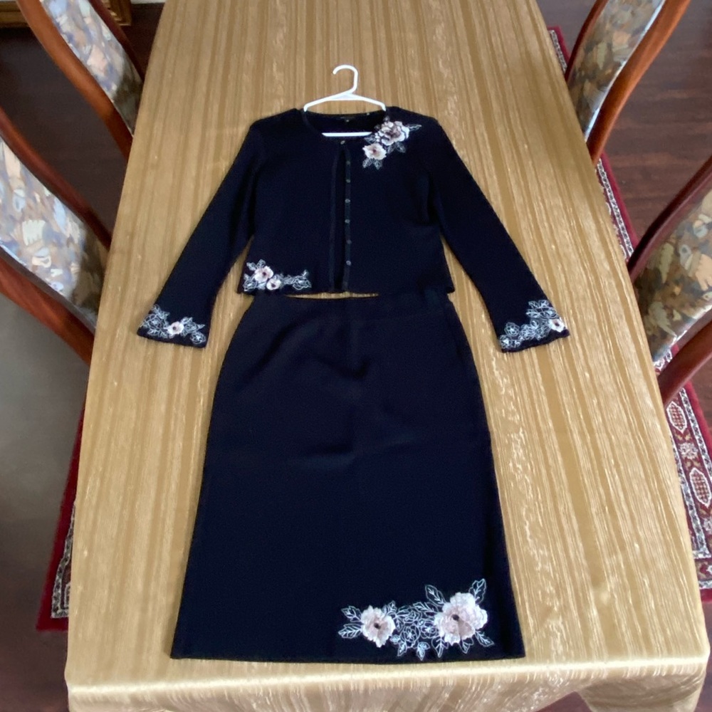 BCBG flower sweater and skirt